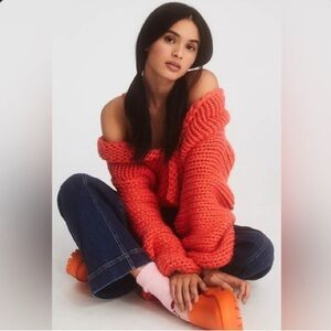 Anthropologie Cozy Knit Hooded Cardigan Sweater One Size